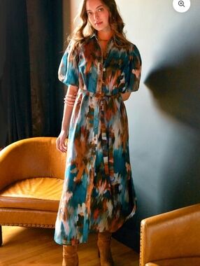 Finley Madeline Maxi Dress Autumn Brushstroke Size S  NWT